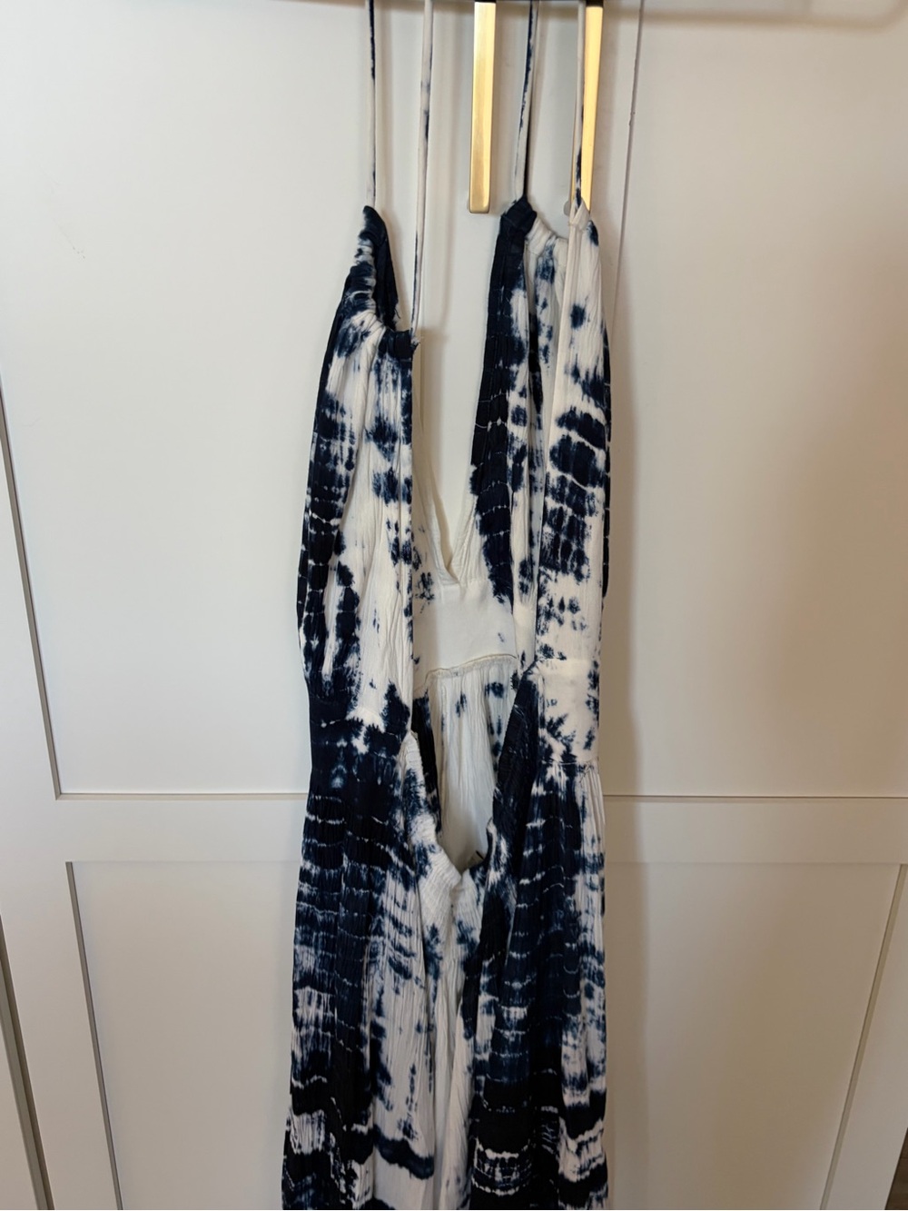 Tie-Dye Sleeveless Maxi Dress in Navy and White
